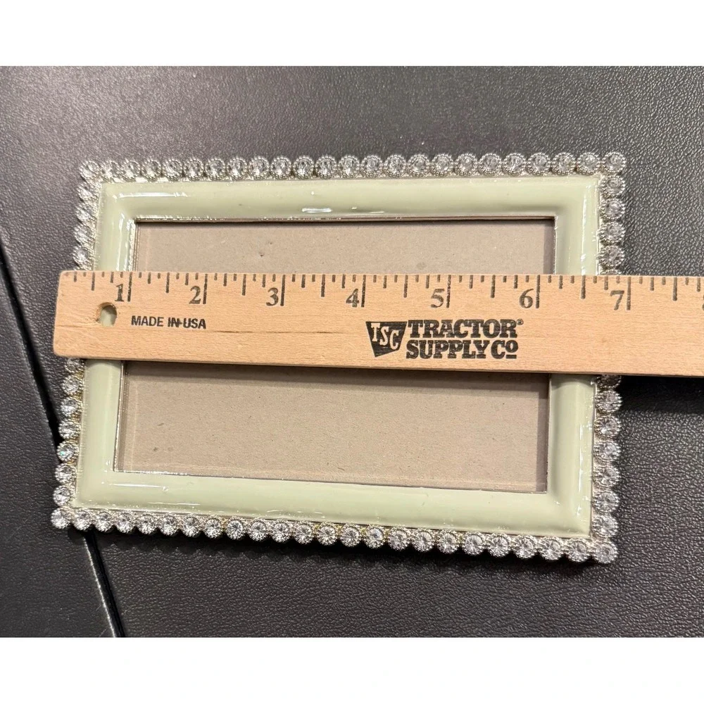 Picture Frame 4X6 Ivory Enamel Rhinestone Crystal Border Glam Free Standing